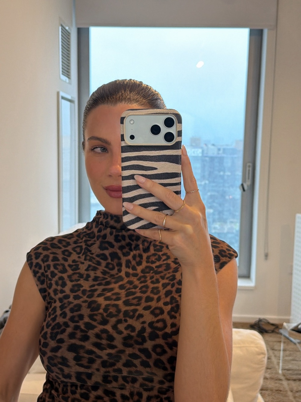 Dynamite Brown Leopard Print Mock-Neck Sleeveless Top
